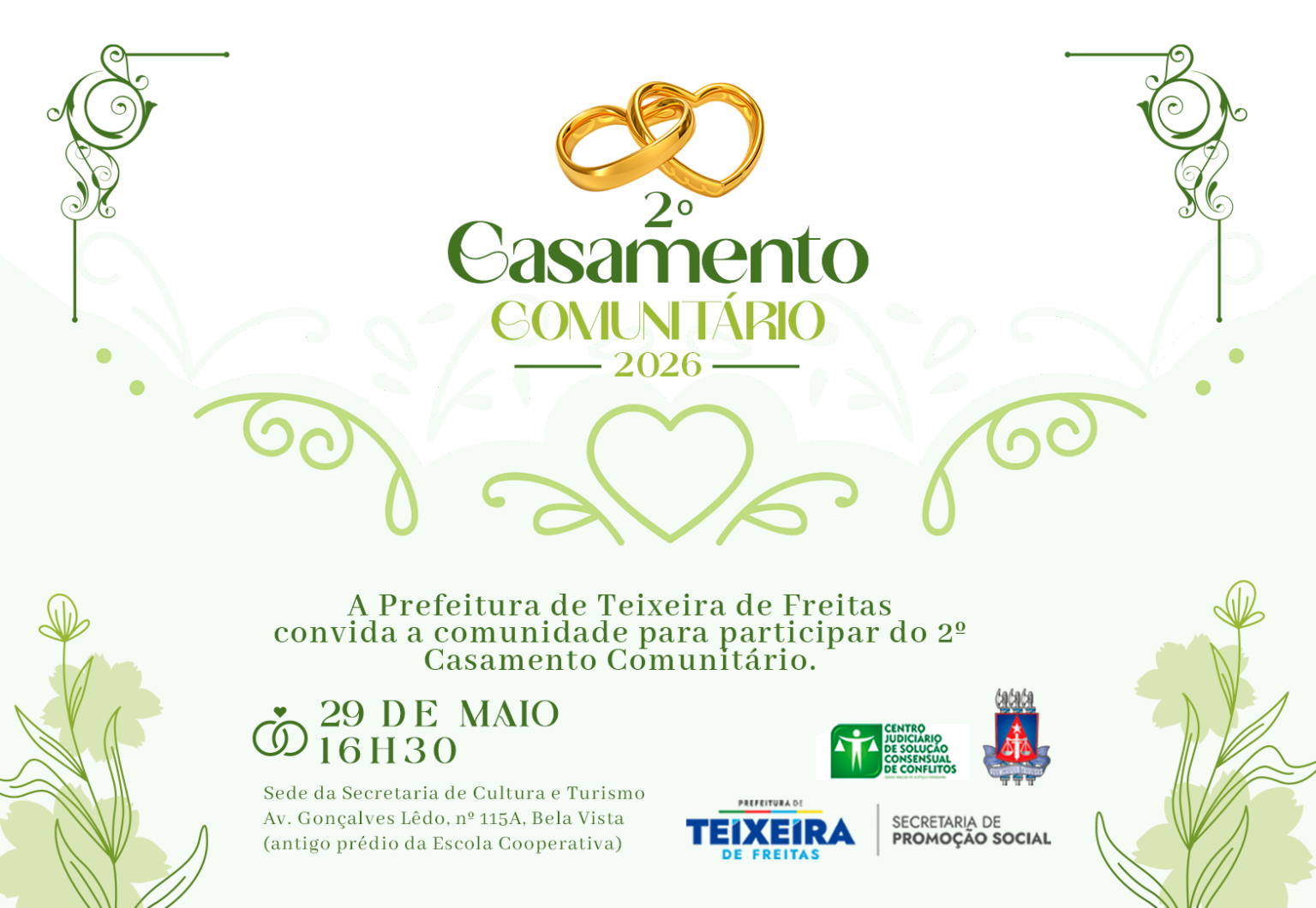 Leia mais sobre o artigo 2º Casamento Comunitário garante acesso ao casamento civil para casais de Teixeira de Freitas